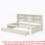 Cadre de lit simple avec tablettes latérales, deux tiroirs et port USB intégré pour couleur blanc crème-565114613