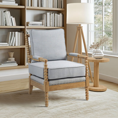Fauteuil d'appoint Donhoue de 25,5 po de large avec dossier et siège rembourrés et garniture cloutée, bleu clair et naturel