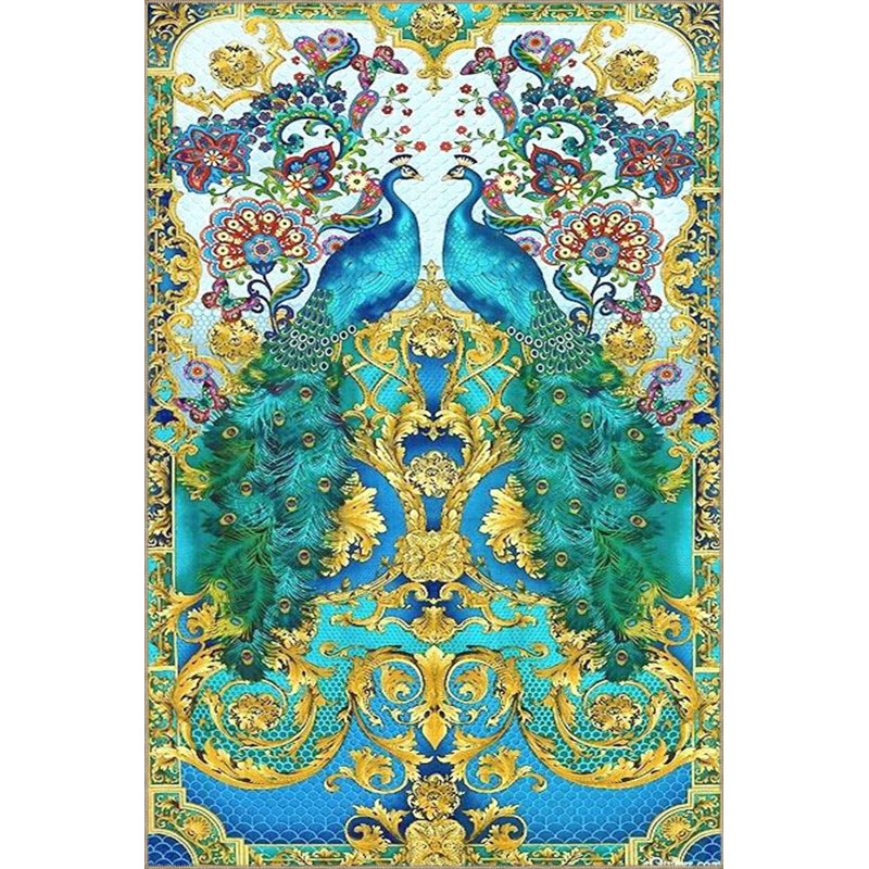 Tapis bleu paon lavable à la machine, Tapis de couloir 4 pi 11 po x 9 pi 10 po inclus