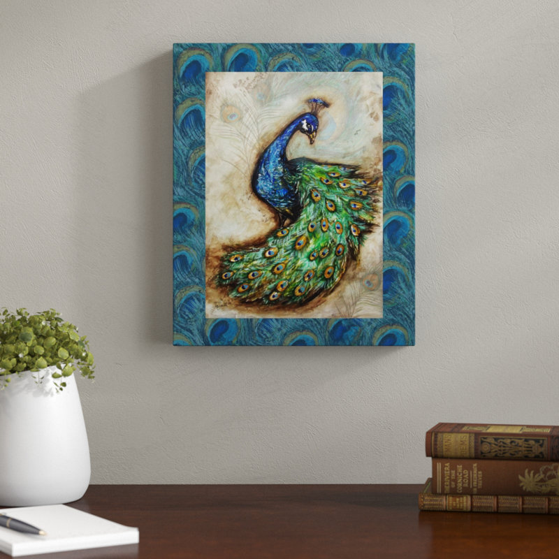 Peacock With Border by Tre Sorelle Studios - Wrapped Canvas Print, 38.1cm H x 30.48cm W