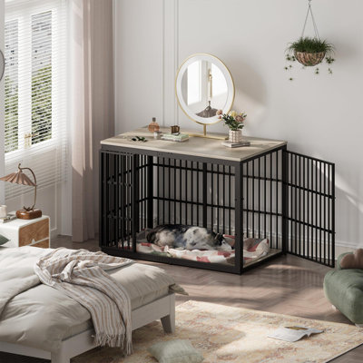Meuble de 48 po avec 3 portes, table de bout en bois pour chiens de taille moyenne à grande, plusieurs unités peuvent être combinées