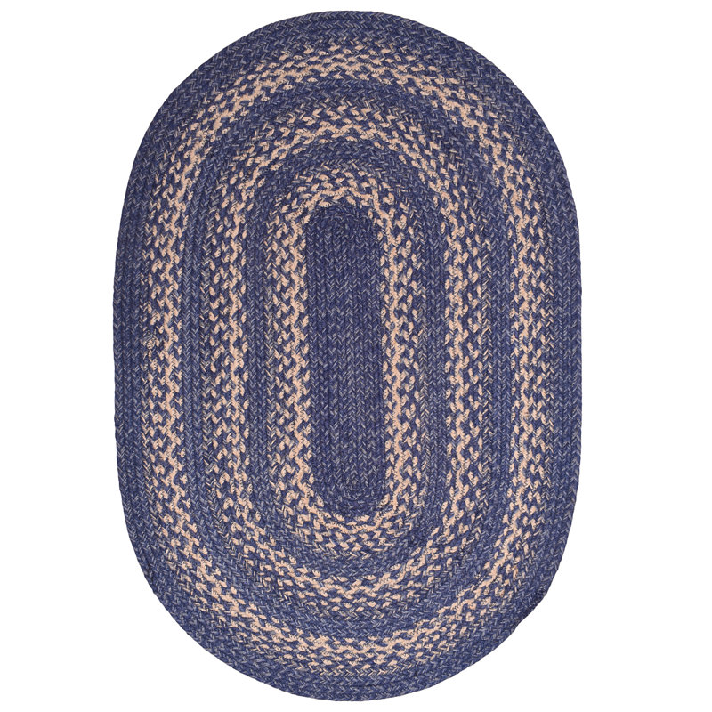 Camyla Farmhouse Braided Jute Blue Area Rug, Oval 3' x 5'