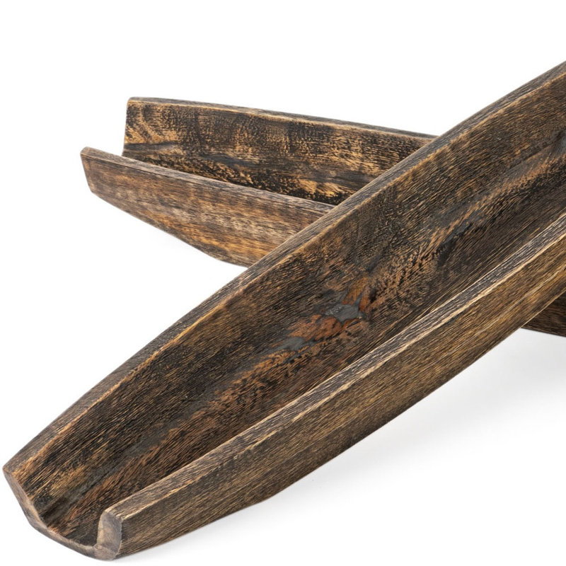 Ensemble de deux plateaux de meuble-lavabo en bois massif brun foncé