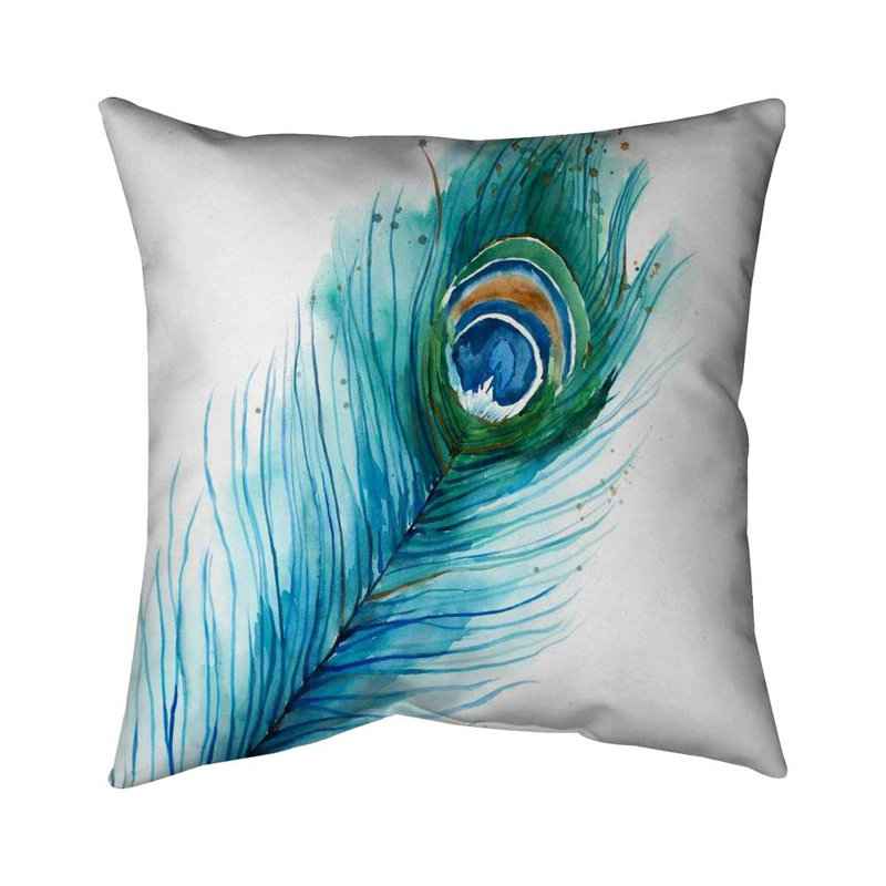 Long peacock feather - 16"x16" Throw pillow cover - Poly twill - Print on demand, 16" x 16"