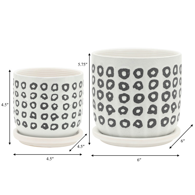 Stoneware Ceramic Saucer Planters with Drainage - Modern Decorative Plant Pots - Durable, Stylish Design for Home and Garden - Set of 2