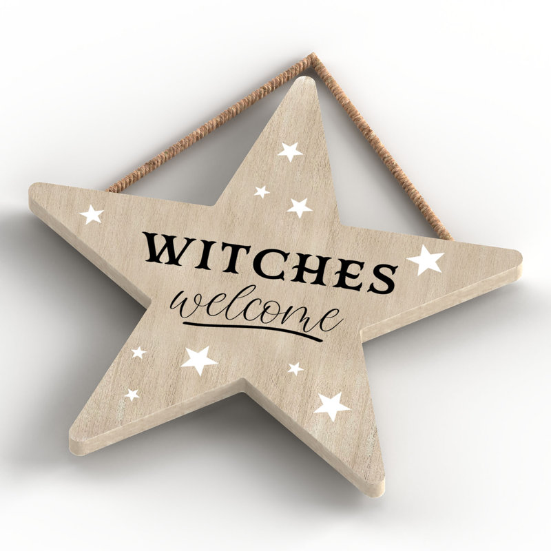 Witches Welcome Wooden Star Plaque, Brown