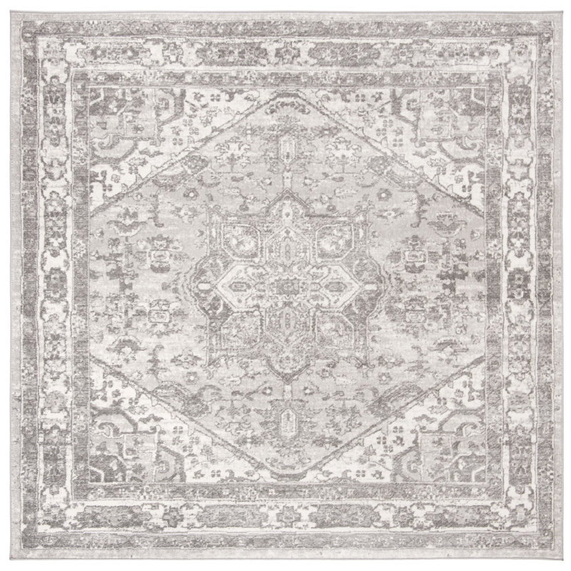 Tapis oriental crème / gris Llana, Carré 8 pi