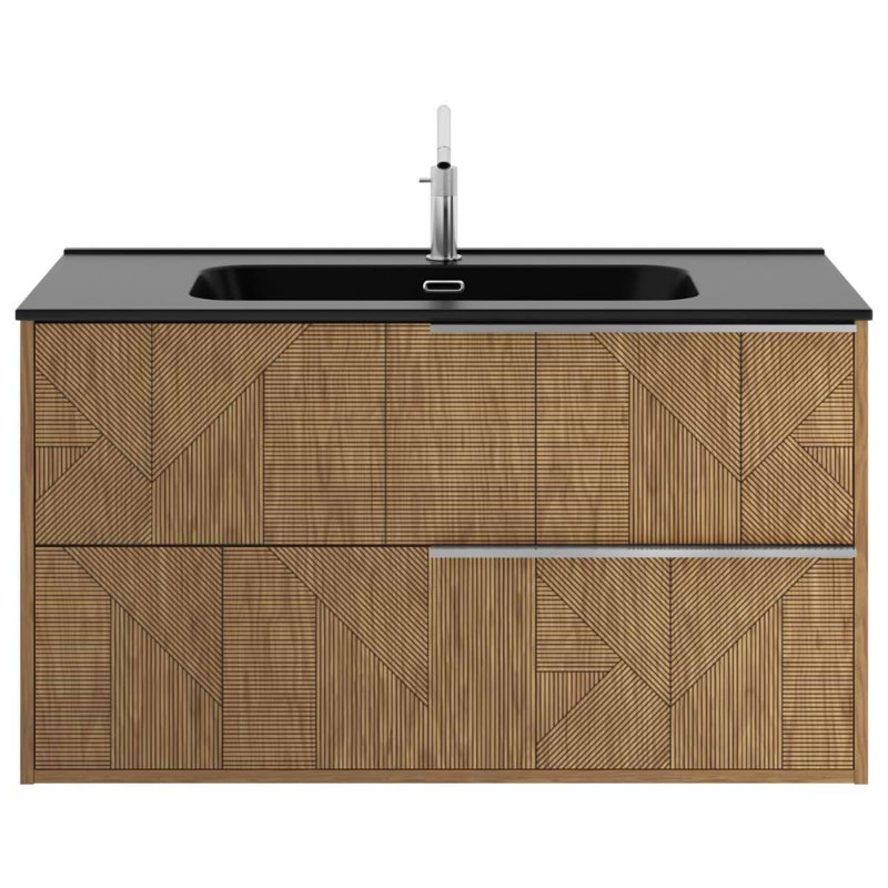 Kora Geo 24" Fluted Wall-Mounted Single Bathroom Vanity with Integrated Ceramic Top & Handles, Gold, 40"