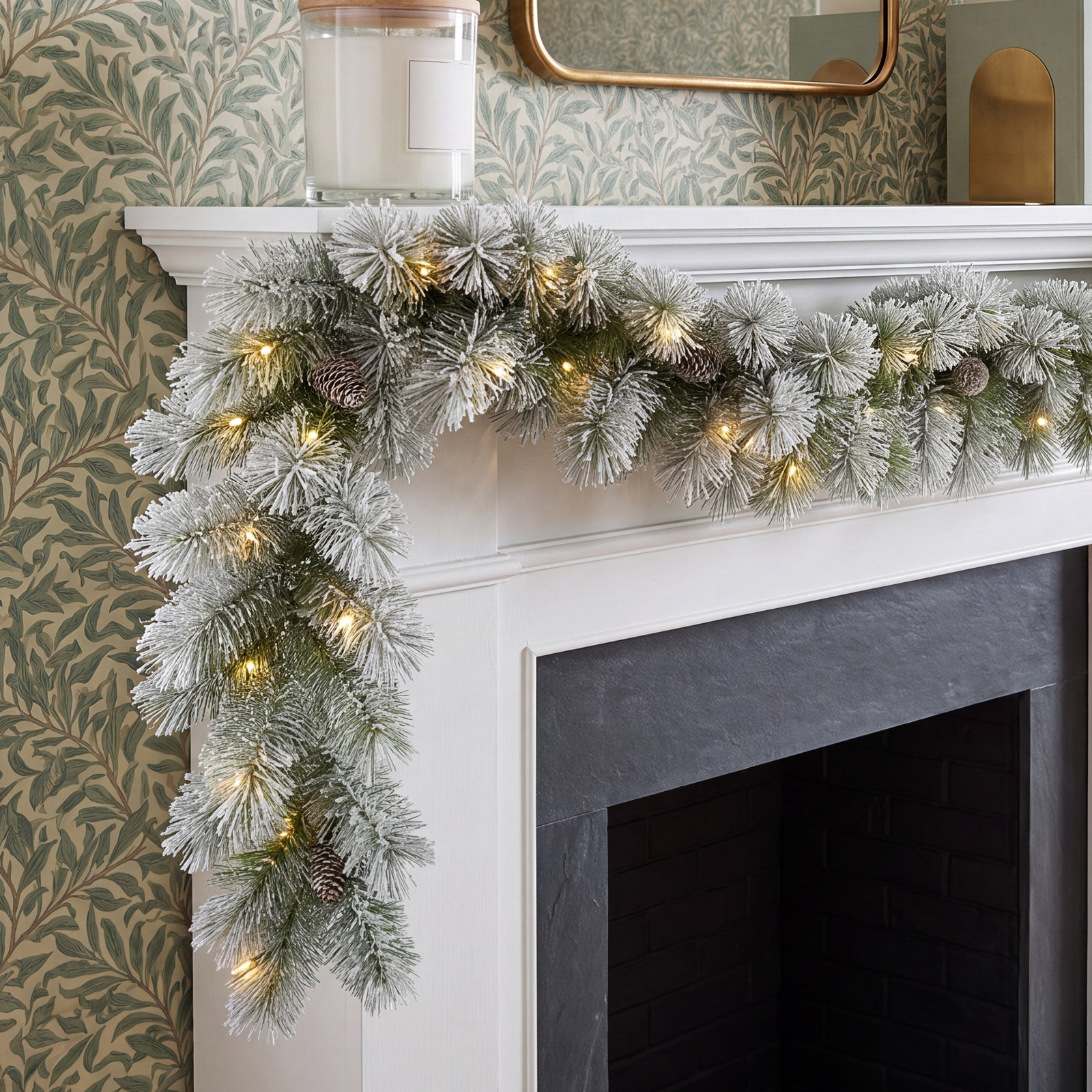 9 Feet by 10 Inches Pre-Lit Flocked Garland with Warm White LED Lights