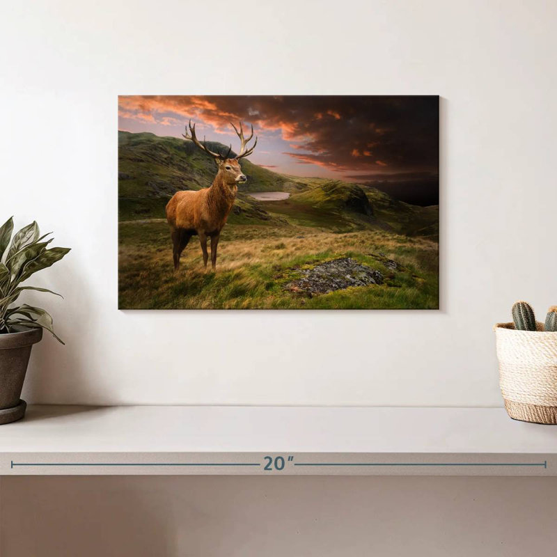 Crowle Deer au coucher du soleil, H 8 po x l 12 po