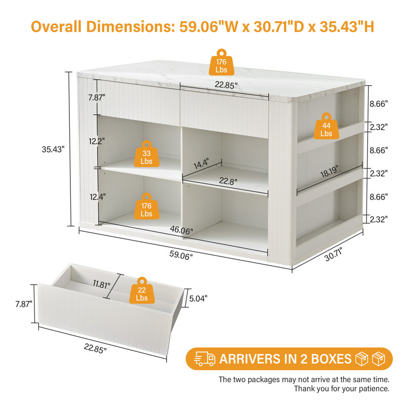 Îlot de cuisine l 59,06 po, White