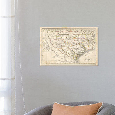 Texas Historical Map 1 Piece Wrapped Canvas Painting