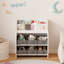 Bibliothèque avec 6 bacs de rangement en tissu, bibliothèque multifonctionnelle et organisateur de jouets, tablette de présentation pour salle de jeux, chambre à coucher ou chambre de bébé - blanc et gris