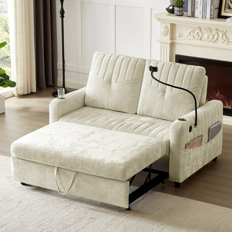 Canapé-lit 53,9 po avec causeuse moderne et dossier ajustable, Beige