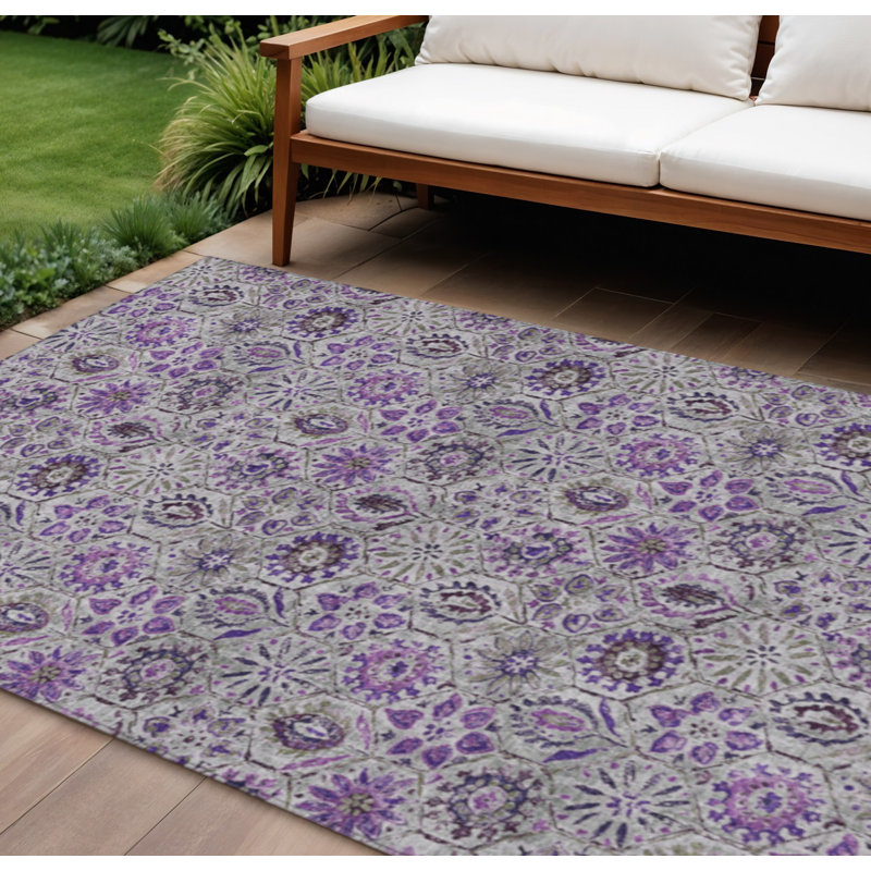Tapis d'intérieur lavable floral mauve et gris 10 pi x 14 pi