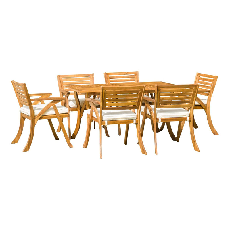 ensemble de salle à manger d'extérieur en bois 7 pièces avec coussins Hermosa