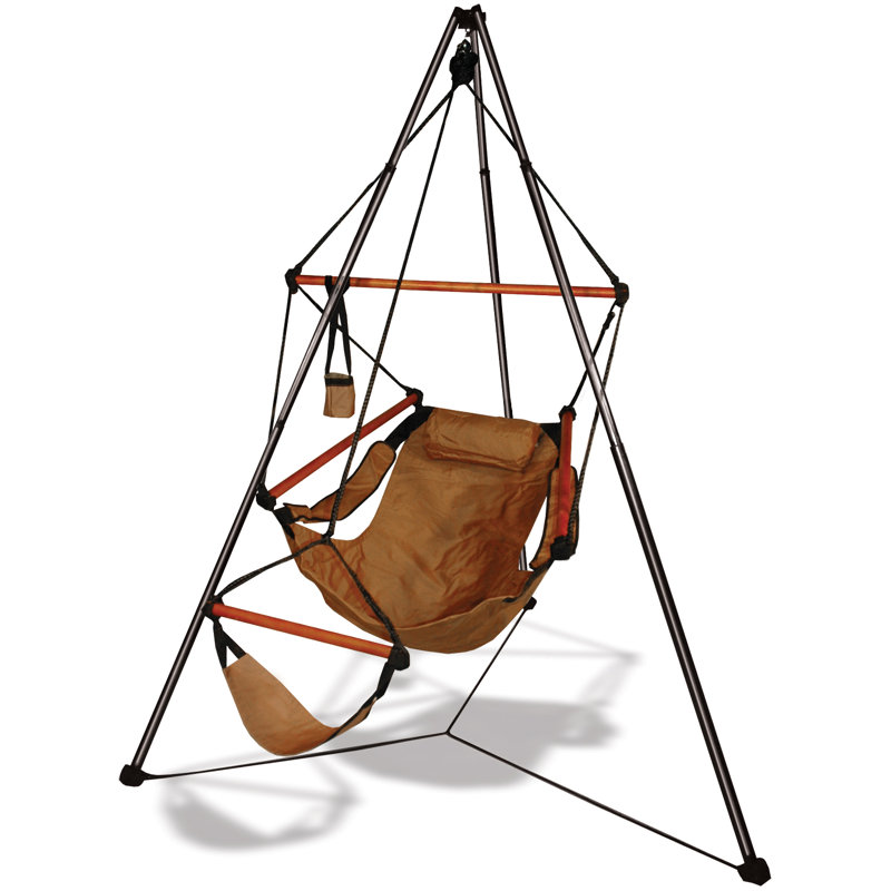 Chaise hamac en polyester avec support Bengal, Brun clair naturel, Bois