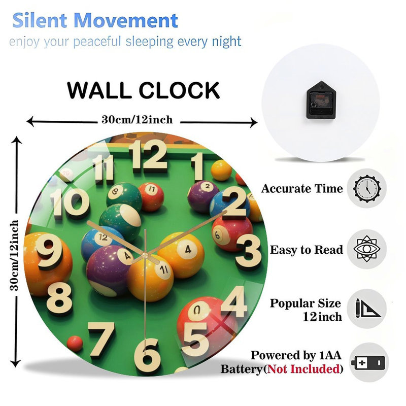 Horloge murale moderne en verre 12 ''