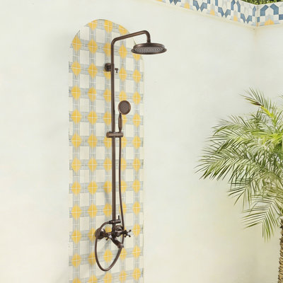 Wall Mounted 3-Function Industrial Vintage Outdoor Shower With Footwash With Handheld Shower