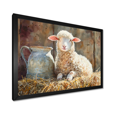 Portrait d'un bébé mouton à la grange - Art mural pour le salon