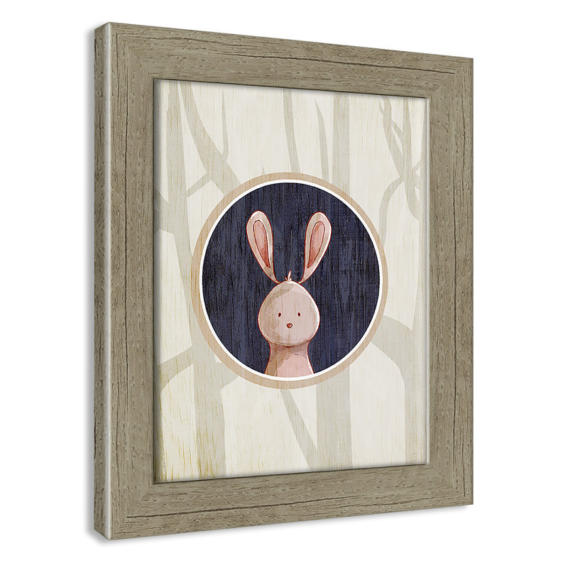 «Juvenile Forest Animals», impression sur papier, H 10 po x l 8 po x P 0,6 po, Encadré plat de bois de grange gris