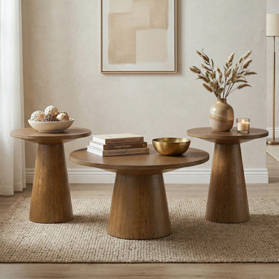 Farrwood 3-Piece Coffee Table Set With Cone-Shaped Pedestal Base