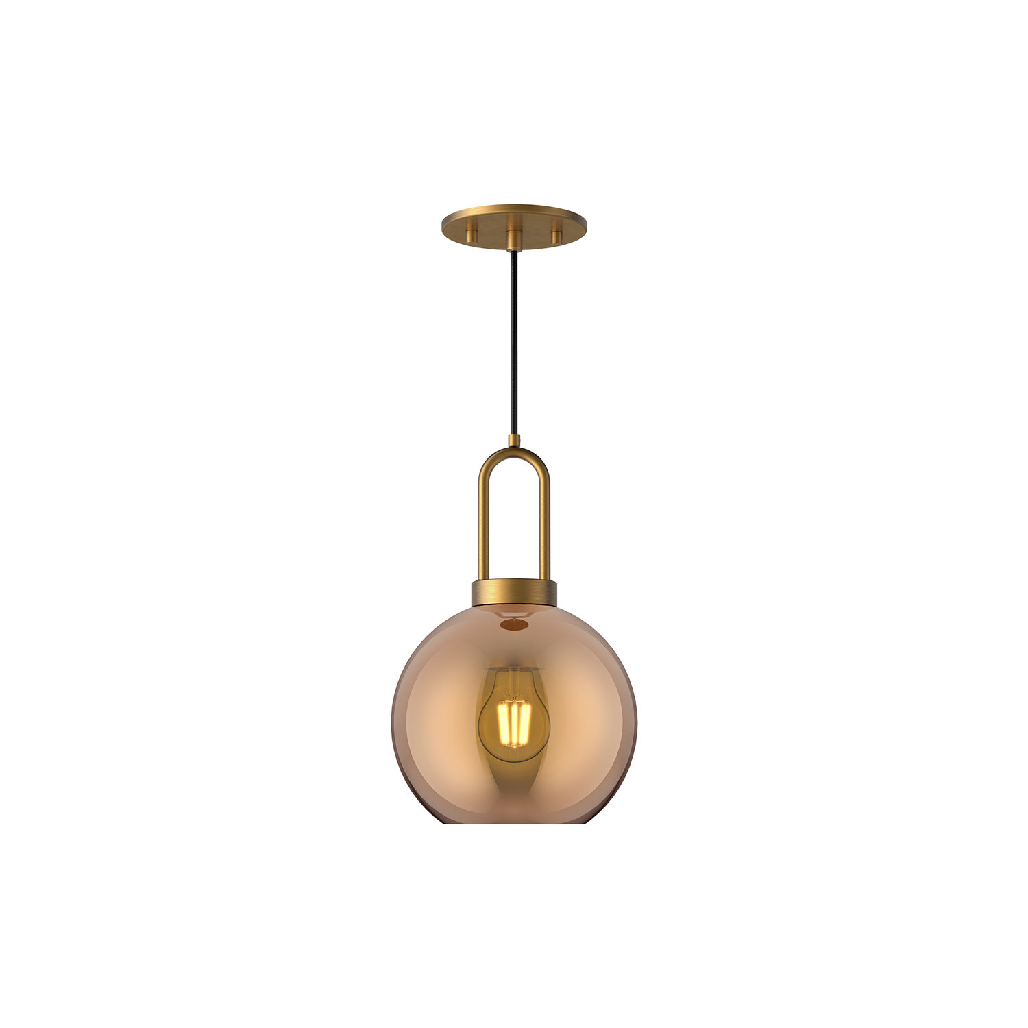 Shiloh Single Light Glass Pendant, Copper, Aged Gold, 12.5"H x 7.875"W x 7.875"D