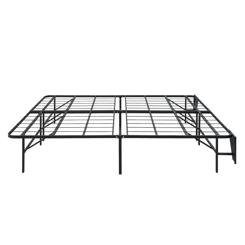 Structure de lit pliable en métal noir, conception à profil haut sans outils, Grand lit