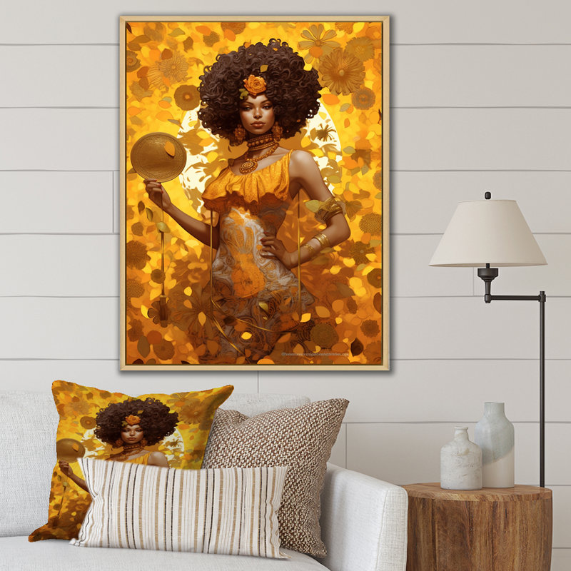 Orisha Oshun avec miroir déesse africaine I - impression, H 40 po x l 30 po x P 1,5 po, Cadre naturel flottant