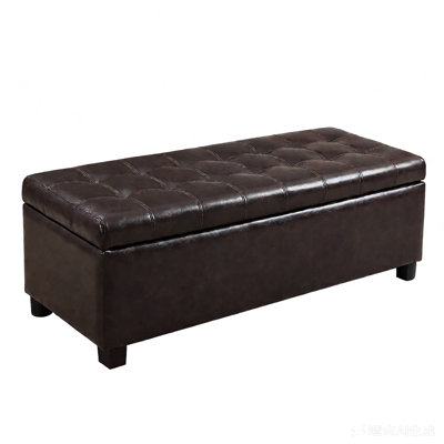 Repose-pieds avec rangement, banc de rangement, banc de chambre d'entrée touffeté, 49,75 pouces, charnières à couvercle facile, pieds en bois, cuir synthétique, capacité de charge de 300 lb, brun
