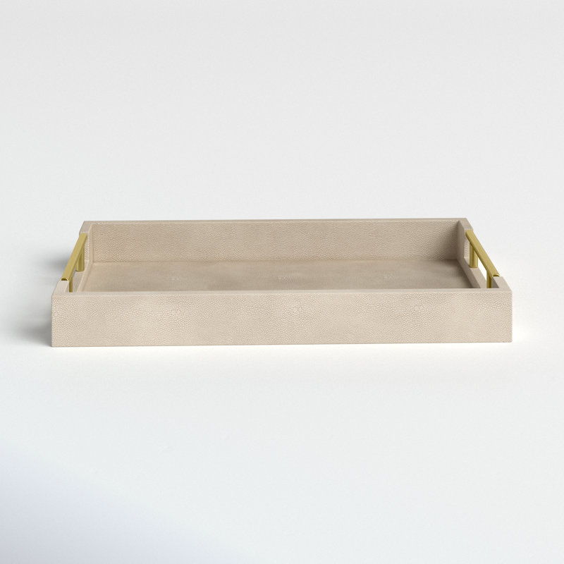 Plateau de service rectangulaire en faux chagrin fini à la main Baidy, Crème