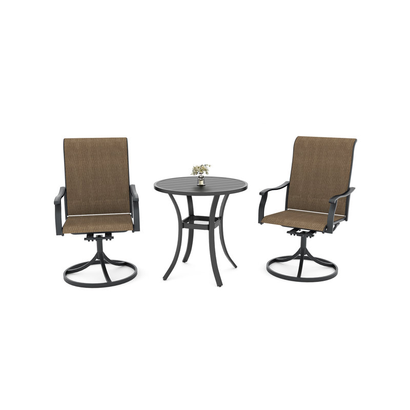 2 - Person Metal Patio Dining Set With Round Table, Black/Yellow
