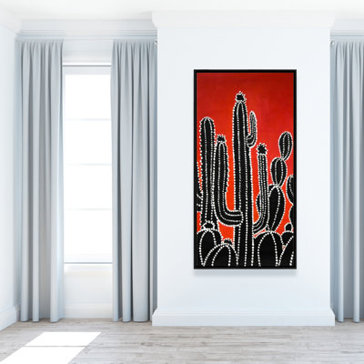 Black tall cactus - 24"x48" Framed canvas