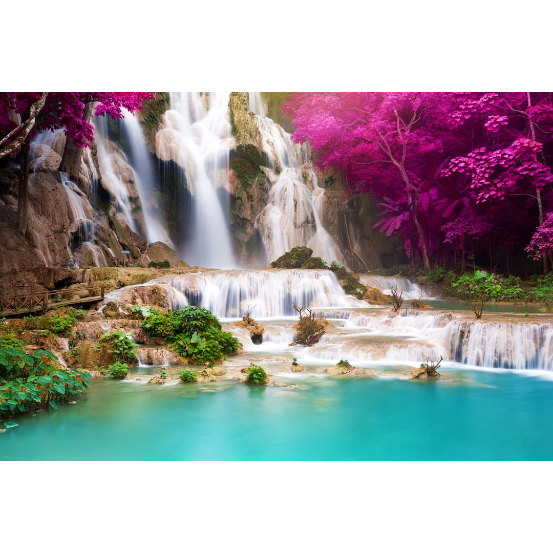 Leinwandbild Turquoise Water Of Kuang Si Waterfall, Luang Prabang. Laos