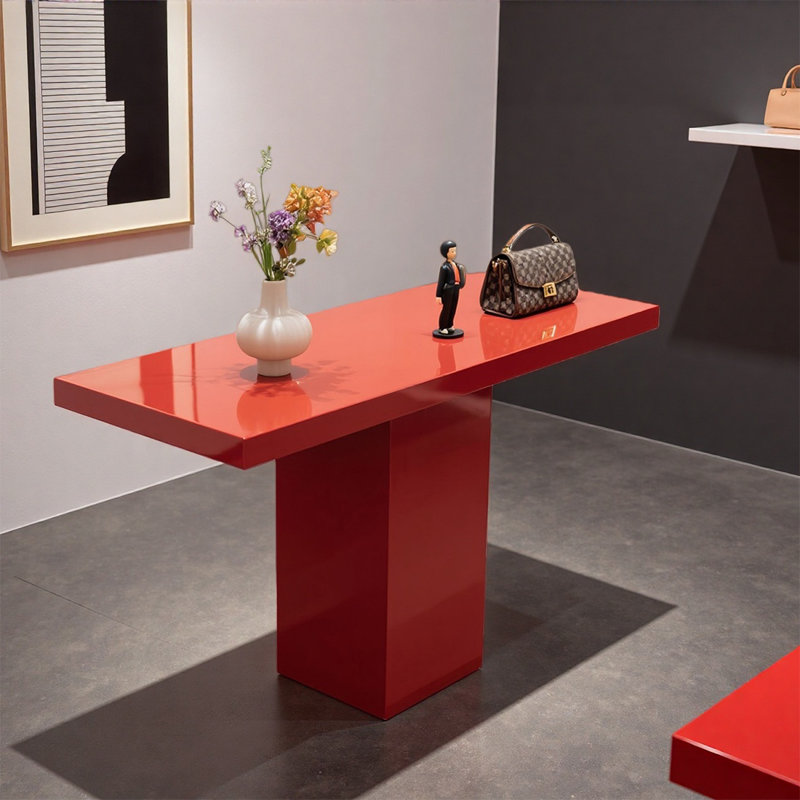 Table de présentation rouge moderne, H 29,53 po x l 59,06 po x P 23,62 po