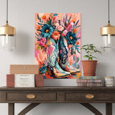 Canvas Wall Art Floral Cowboy Boots Western Art Print Wall Decor Vintage Poster Print Home Decor