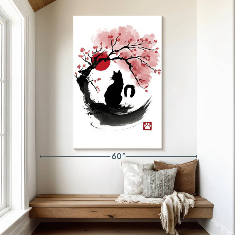 Brami sakura chat Sumi-E, H 51 po x l 34 po