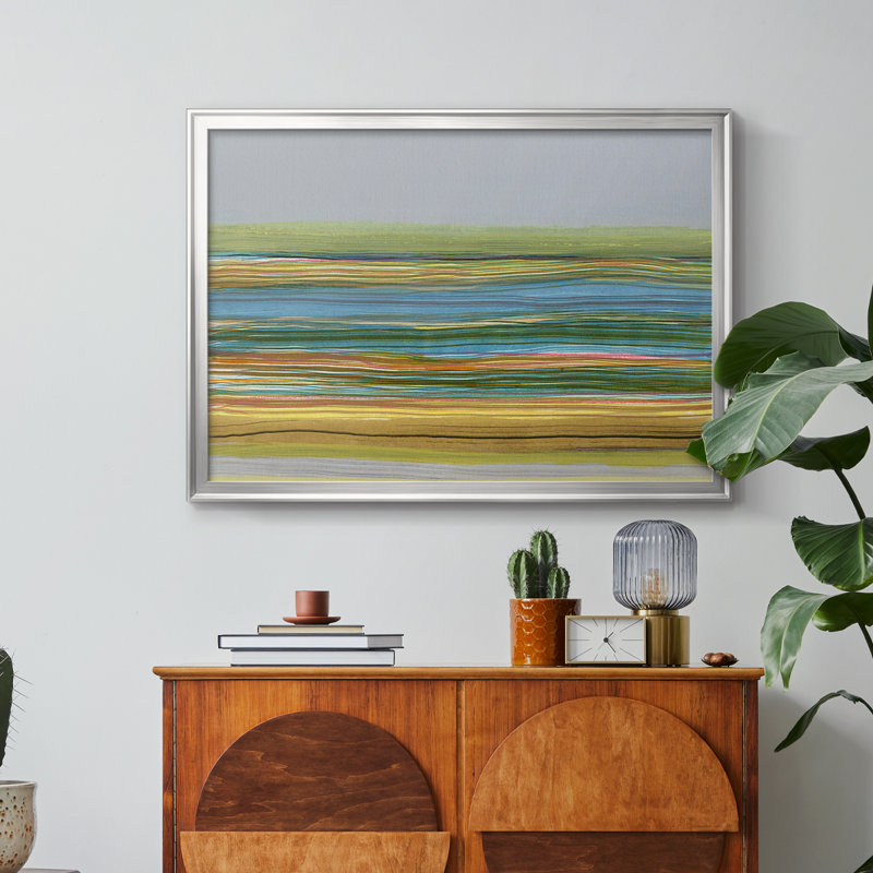 Jaclyn " Parallel Striae II " by Jodi Fuchs Oil Print, Ouverture 28 x 40 (extérieur 31 x 43), Framed Canvas, Argent