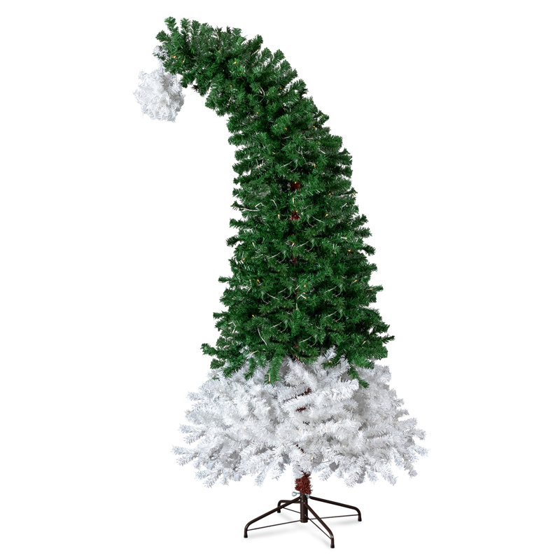 Sapin de Noël artificiel pré-illuminé de 1,80 m (6 pieds) en forme de bonnet de Père Noël, avec 250 lumières DEL blanc chaud et 8 modes d'éclairage