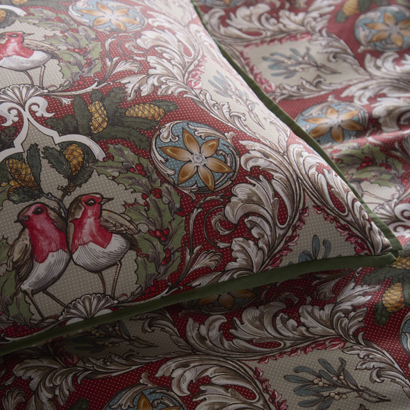 Laurence Llewelyn-Bowen Festive Robin Duvet Cover Set Red, King Size Bed (230 x 220 cm)