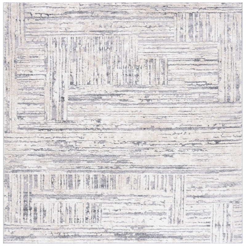 Tapis ivoire / gris foncé Hka, Carré 6 pi 7 po