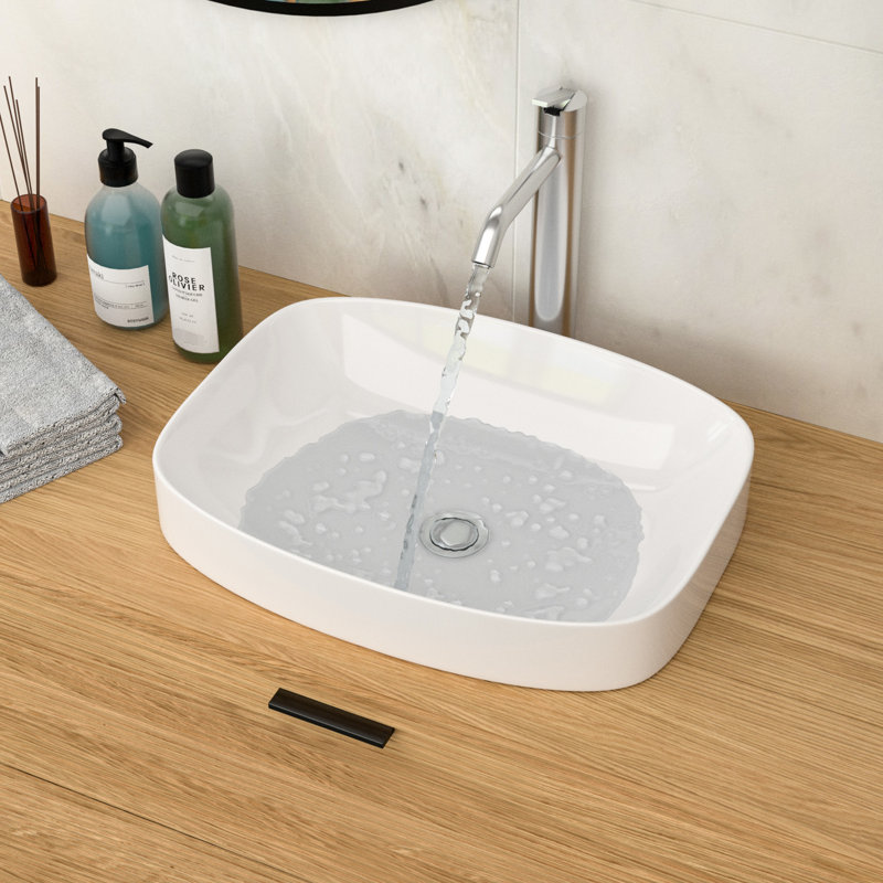 Lavabo vasque semi-encastré en céramique blanche de 20 po x 15 po pour la salle de bain, teinture, nettoyage sans effort, lavabo de salle de bain à drain standard, efficacité spatiale, coins légèrement arrondis, peu d'entretien