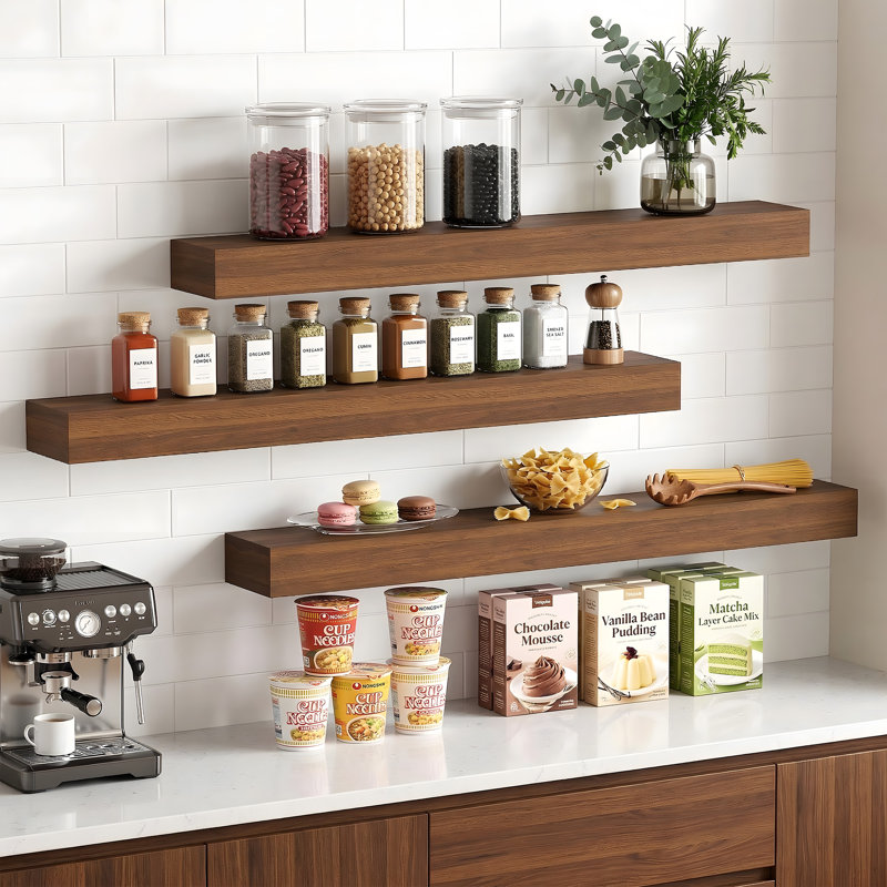 Wooden Floating Wall Shelves, 1.97" H x 29.92" W x 3.94" D