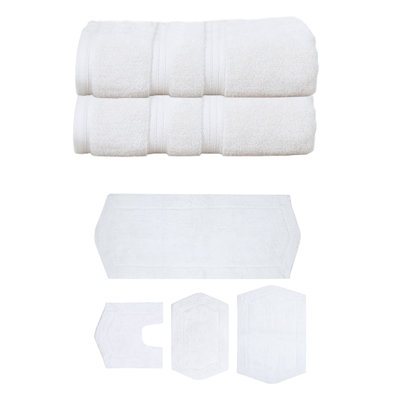 Bryd Collection 100% Soft Cotton 2 Pc Bath Towel Set & 4 Pc Bath Rug Set, (Set of 6)