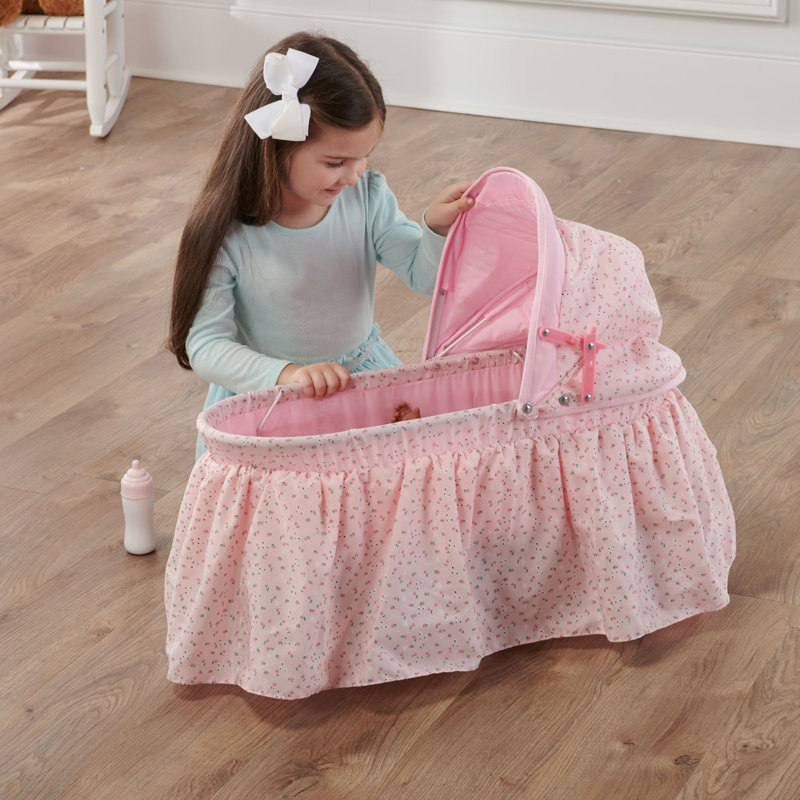 Folding Doll Cradle with Rosebud Fabric