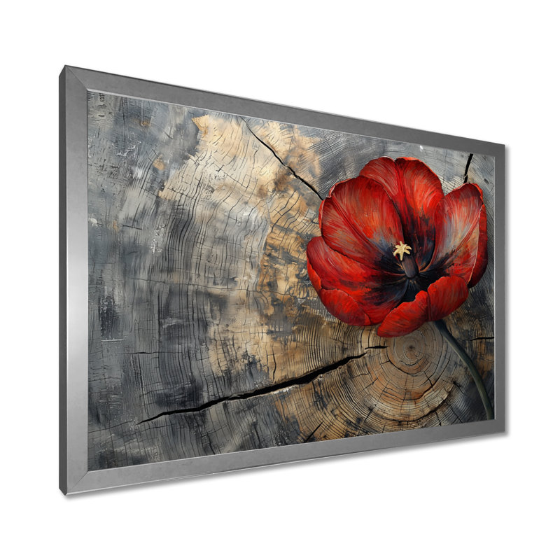 «Jacent Abstract Vivid Tulips Wood Slide - Tulips», art mural, H 24 po x l 32 po, Reproduction encadrée d'une seule photo