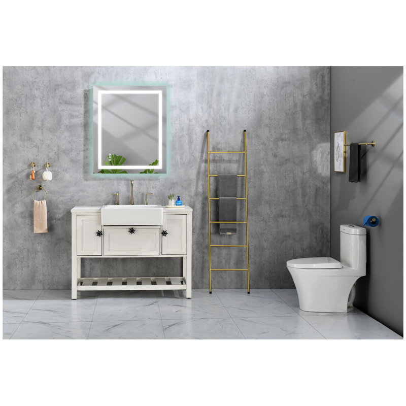 Miroir de salle de bain 40 po x 36 po à DEL avec antibuée, éclairage à 3 couleurs à intensité variable, fixation murale, cadre blanc