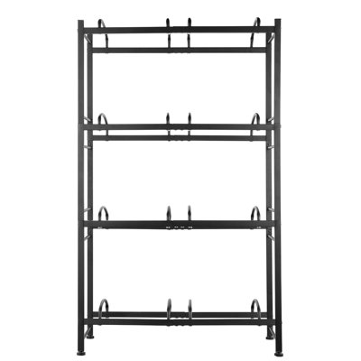 4 Double 8 Water Jug Holder Black, Supports 3 And 5 Bottles Securely, Solid Cast Iron With Rust - Finish, Simple Assembly Instructions, Shelf Grooves Bottle Rack For 8 In Fits Bottles, Construction
