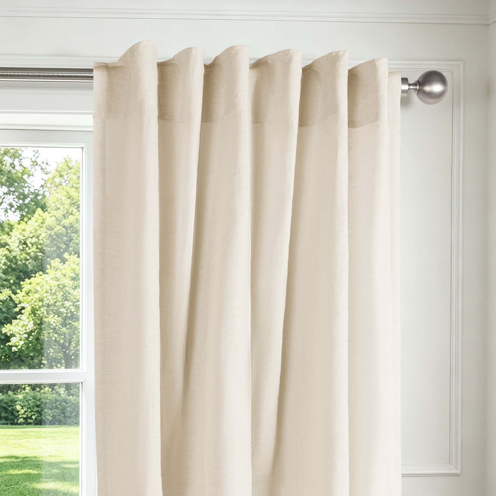 Clara 100% French Linen Semi Sheer Back Tab Curtain Panel, Eggnog, 50" W x 96" L