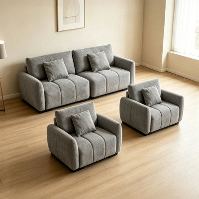 Gray Boucle American Tufed Living Room Set (1 Loveseat And 2 Chairs)